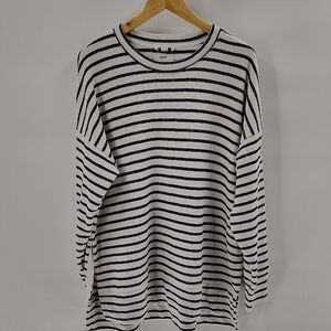 Aerie Terry Sweatshirt Oversized Large Blue White Stripe